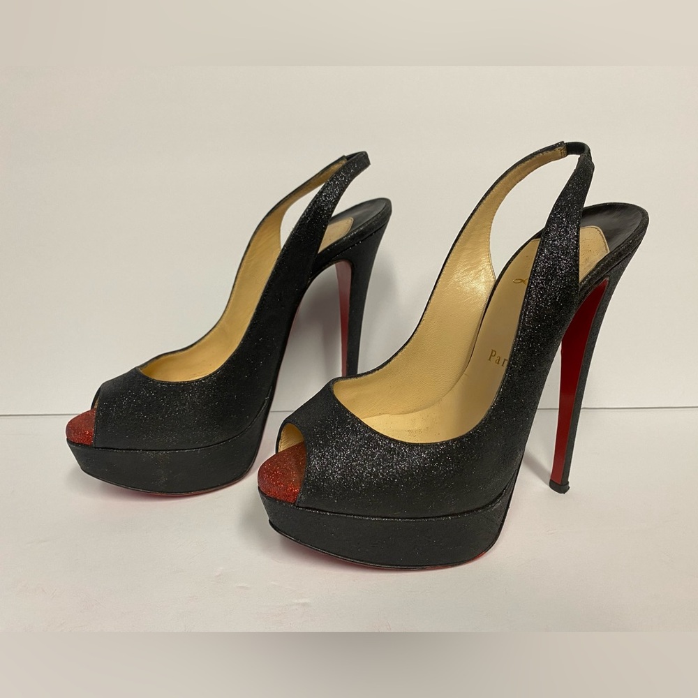 Christian Louboutin open toe slingback sandals pumps heels black 37